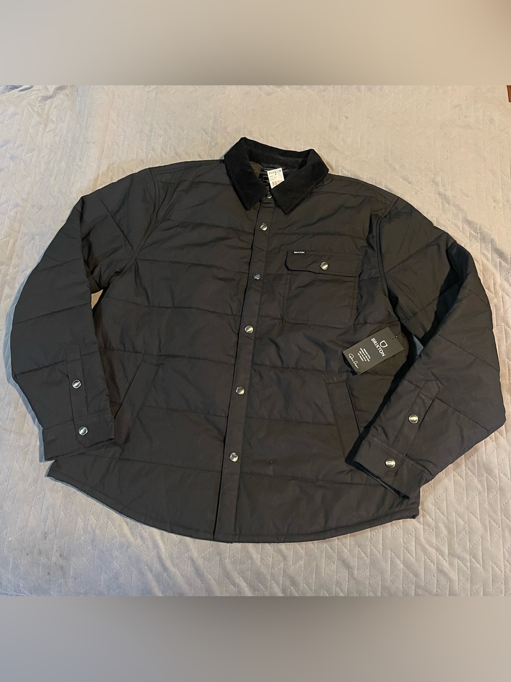 Brixton quilted jacket with corduroy collar mens large NWT black